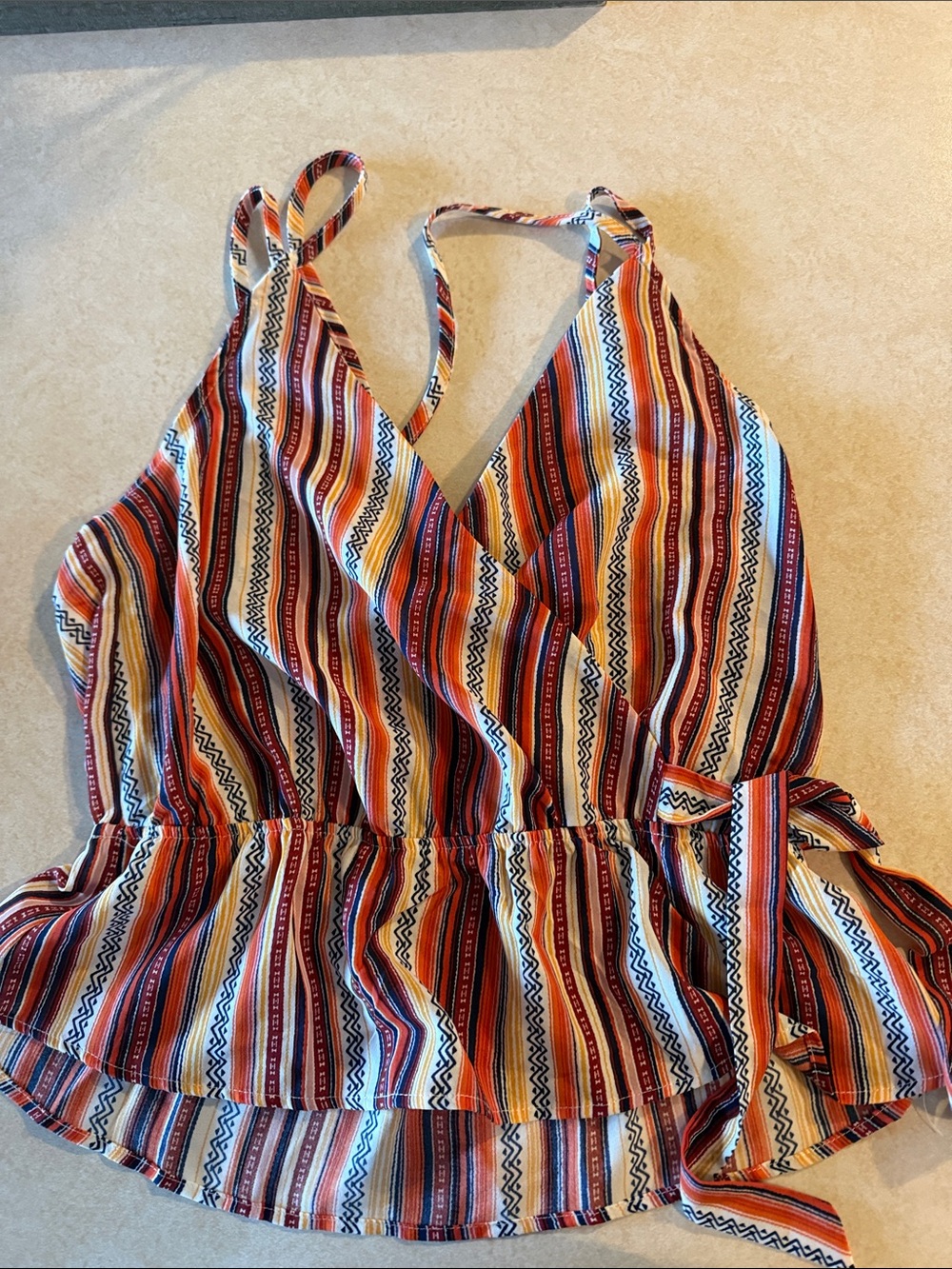 Blu Pepper Multicolor Striped Peplum Tank with Waist Tie